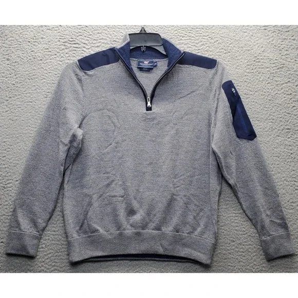 Vineyard Vines Sweater Womens M Gray Performance Knit Side Shoulder Quarter Zip - Picture 1 of 9